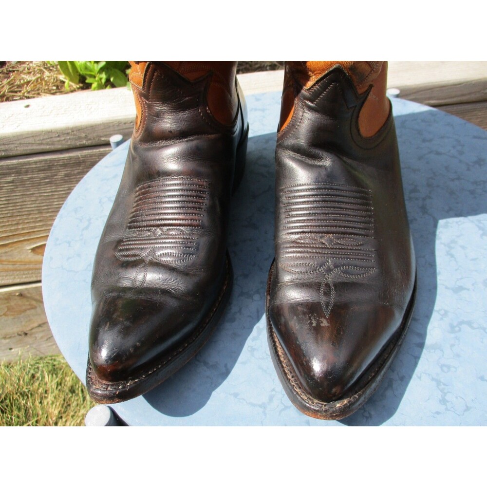 VINTAGE Tony Lama Cowboy Boots Men 9 B Narrow Brown Leather Pointed Toe West USA - Picture 4 of 14